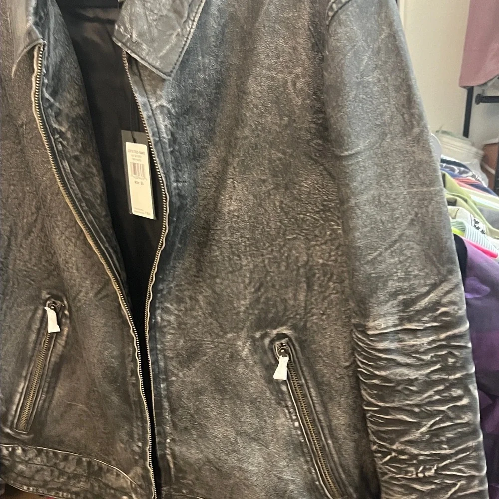 John Varvatos Distressed Gray Leather Asher Jacket - Picture 6 of 10
